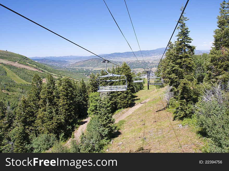 A gondola chairlift at the Park City Mountain Ski Resort in the summer. A gondola chairlift at the Park City Mountain Ski Resort in the summer