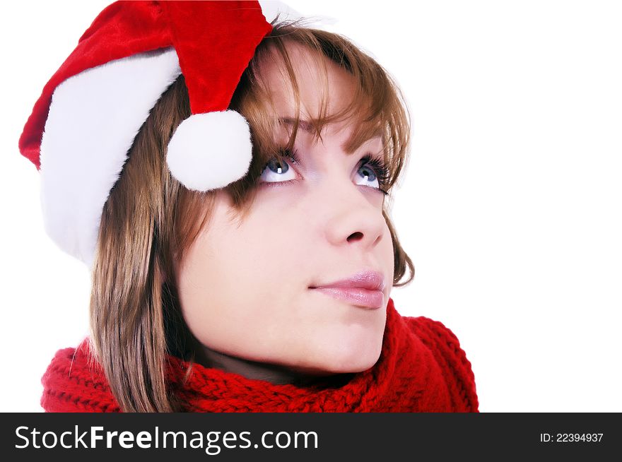 High key shot of girl with christmas hat. High key shot of girl with christmas hat