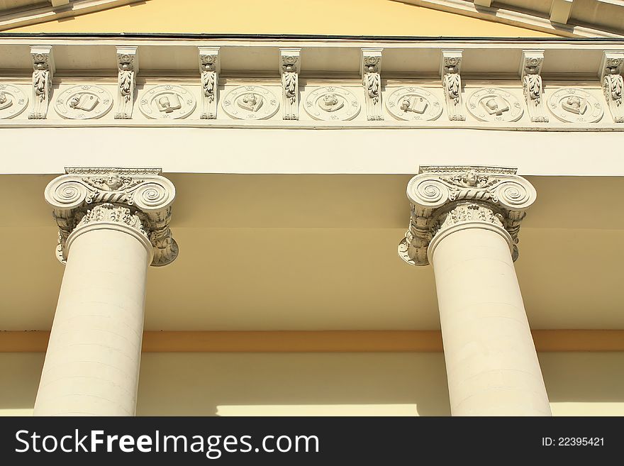 Columns and capitals of ionic order of a historic building. Columns and capitals of ionic order of a historic building