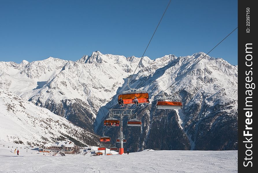 View of chair ski lift. Solden. Austria