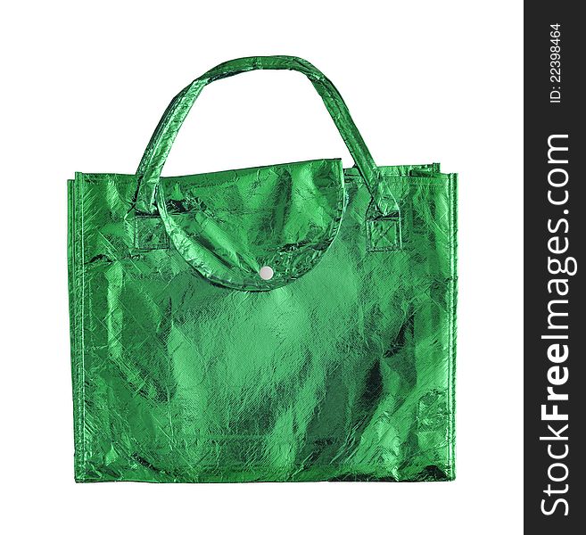 Green shopping bag isolated on a white with clipping path