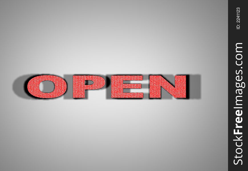 Red sign open on the grey shadow background. Illustration made on computer. Red sign open on the grey shadow background. Illustration made on computer.