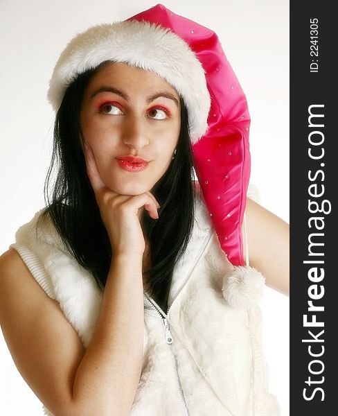 Beautiful Middle Eastern woman in Christmas Costume. Beautiful Middle Eastern woman in Christmas Costume.