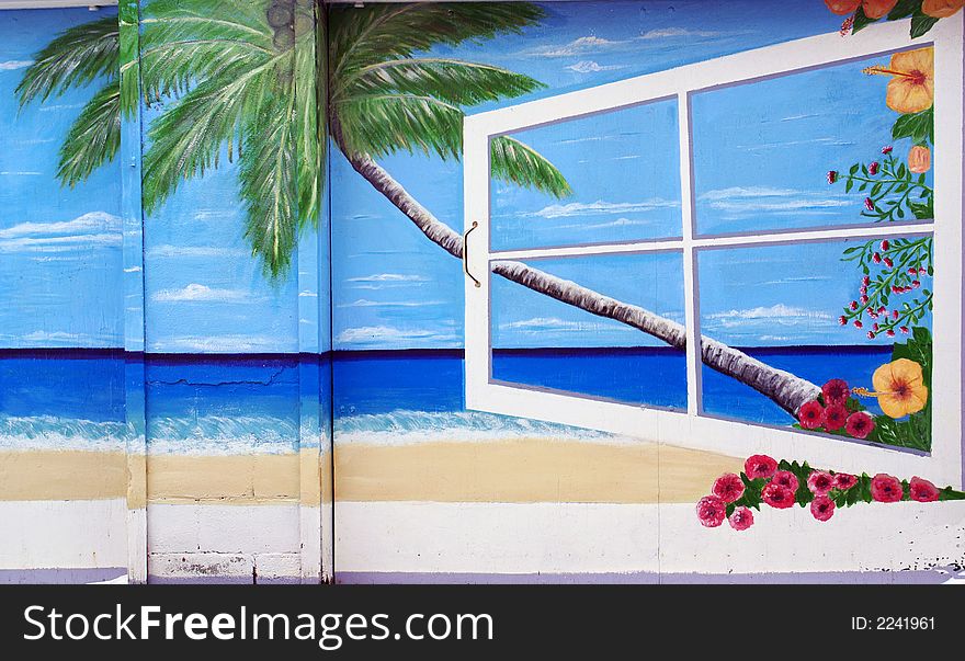 Photo of garage painted with beach like. Photo of garage painted with beach like