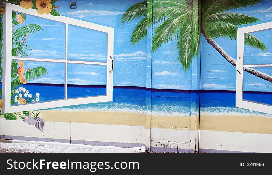 Photo of garage painted with beach like. Photo of garage painted with beach like