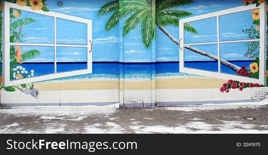 Photo of garage painted with beach like. Photo of garage painted with beach like