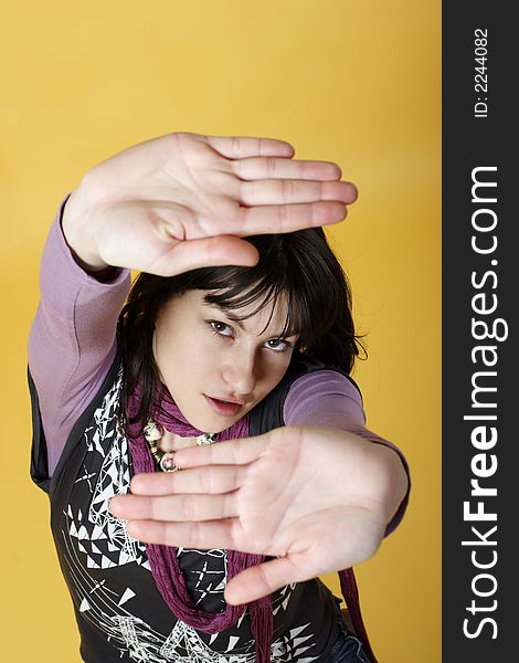 Stock photo of a young woman gesturing. Stock photo of a young woman gesturing