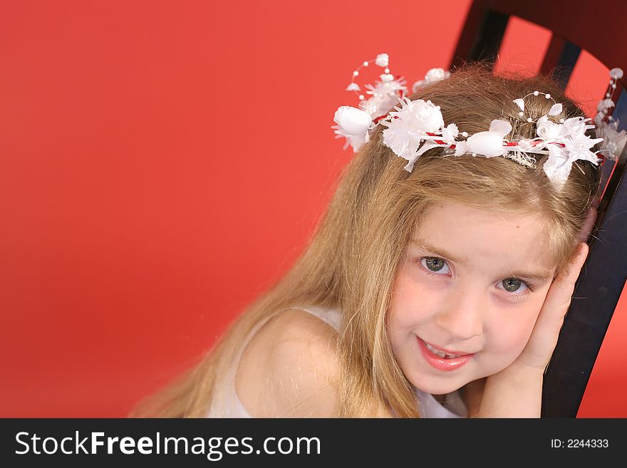 Shot of a flower girl in chair