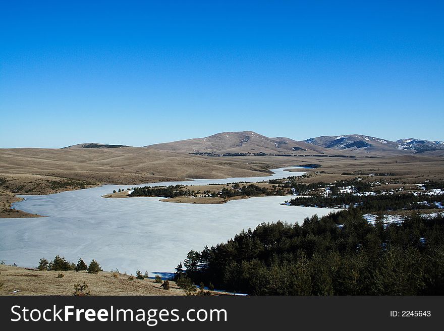 Frozen lake on the mountain Zlatibor