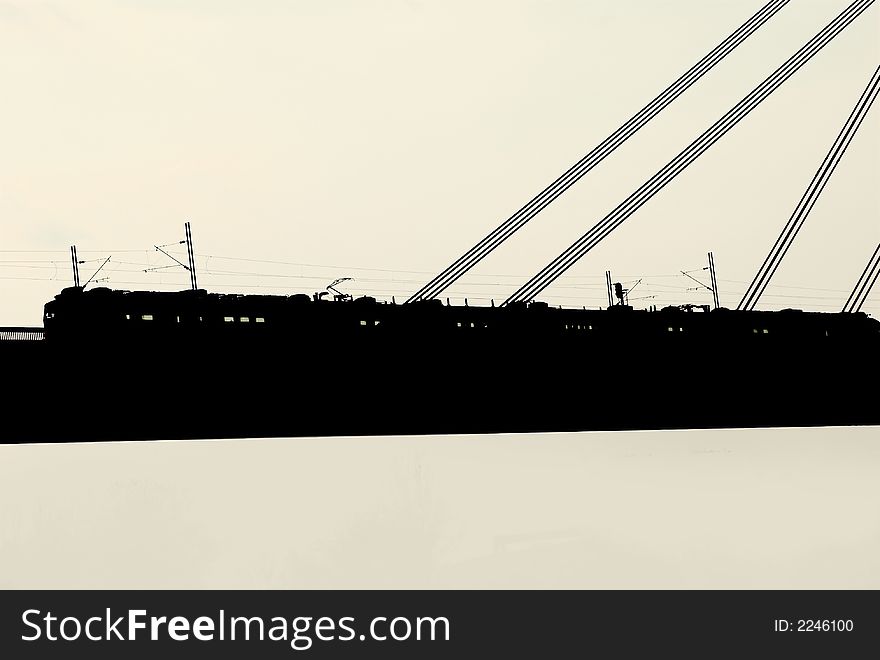 Suspension Bridge Silhouette with train