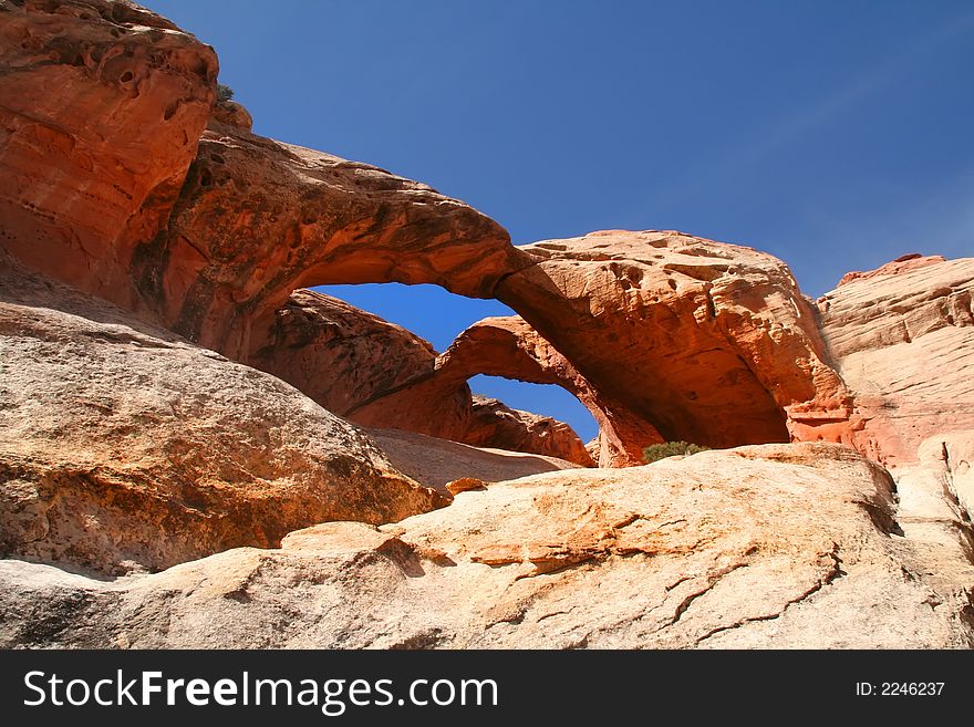 Double Arch located in Captial Reef National Park Southern utah