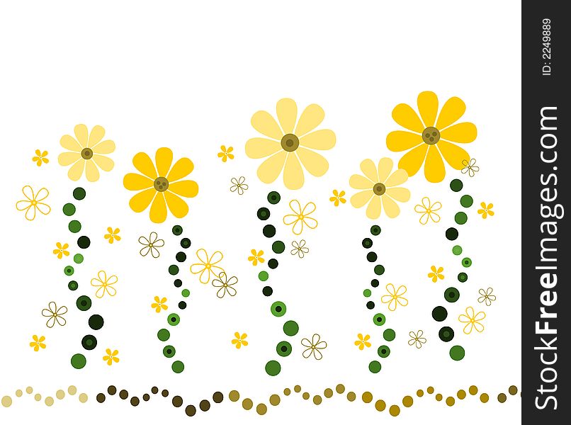 Yellow flower decoration with circle-shapes and retro design. Yellow flower decoration with circle-shapes and retro design