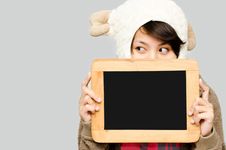 Woman Holding Black Board Stock Photo Woman Holding Black Board Stock Photo