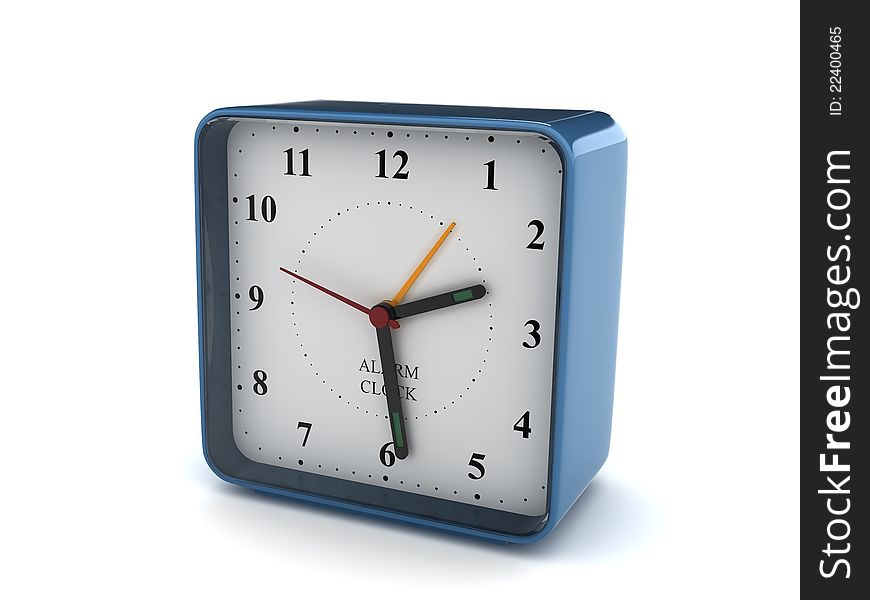 A blue alarm clock on a white background