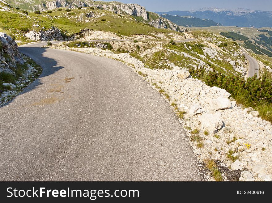 Hairpin road in Durmitor National park in Montenegro. Hairpin road in Durmitor National park in Montenegro