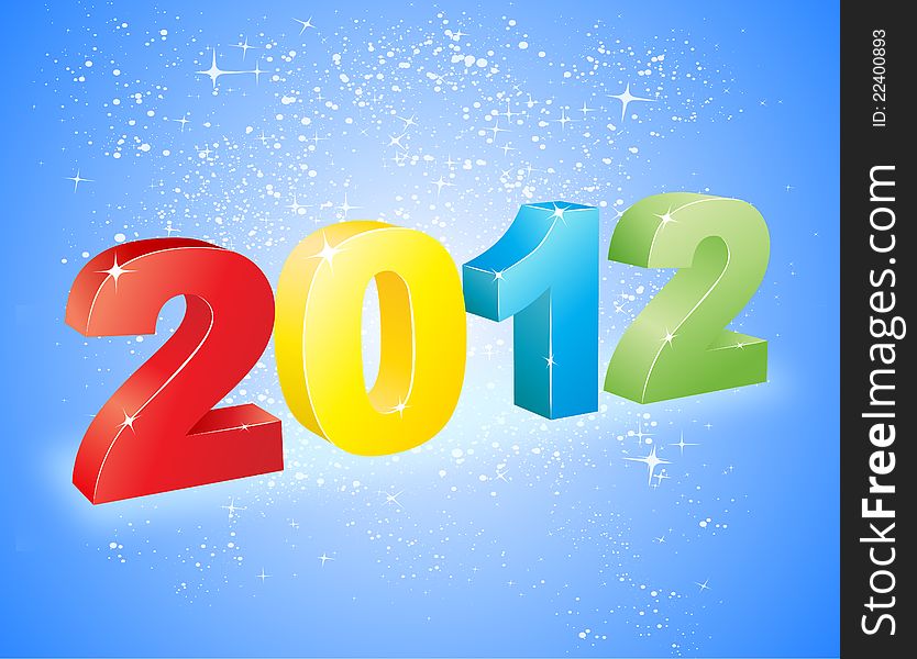 2012 written in 3D with four different colors and snow background. 2012 written in 3D with four different colors and snow background