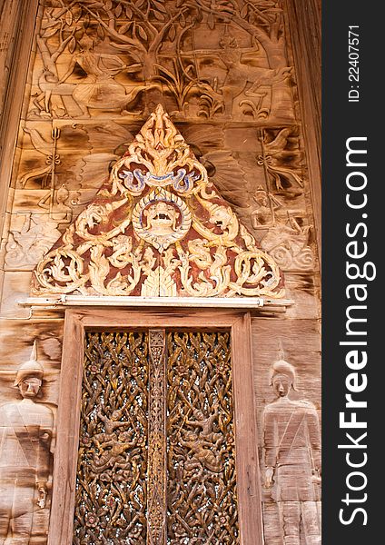 Ancient images carved in wood and About traditional Thai culture.