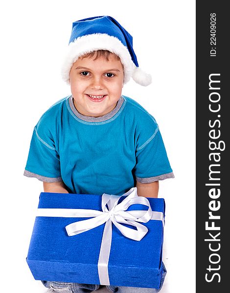 Cute baby boy surprised on white background