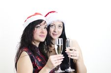 Two Girls In Red Hats Have Fun Stock Image