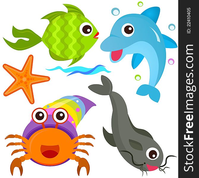 A colorful set of cute Animal Vector Icons: Fish, Sea life. A colorful set of cute Animal Vector Icons: Fish, Sea life