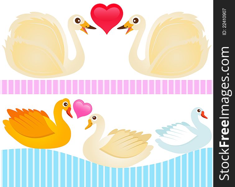 A colorful Theme of cute vector Icons : Ducks, Goose, Swan swimming on water