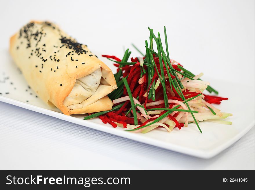 Chinese Beef Steak Rolls end salad