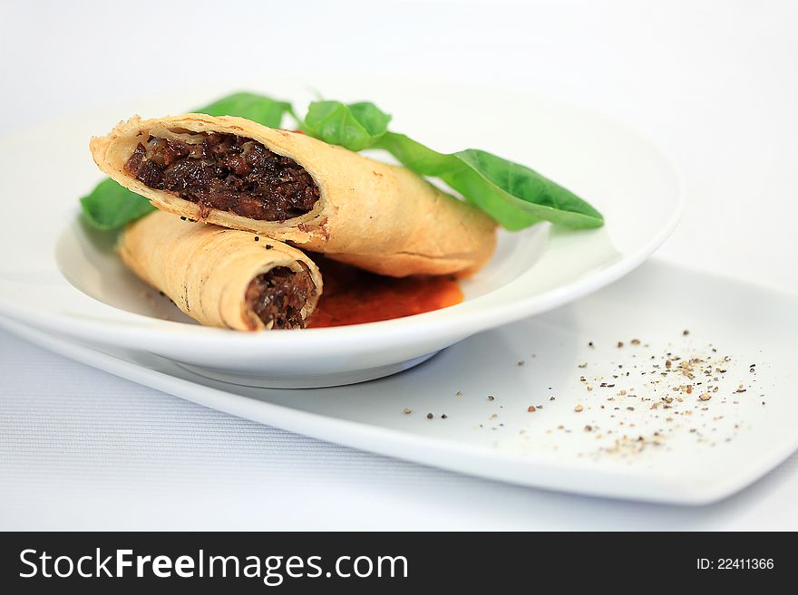 Beef Steak Roll Cooked In Chinese. Beef Steak Roll Cooked In Chinese