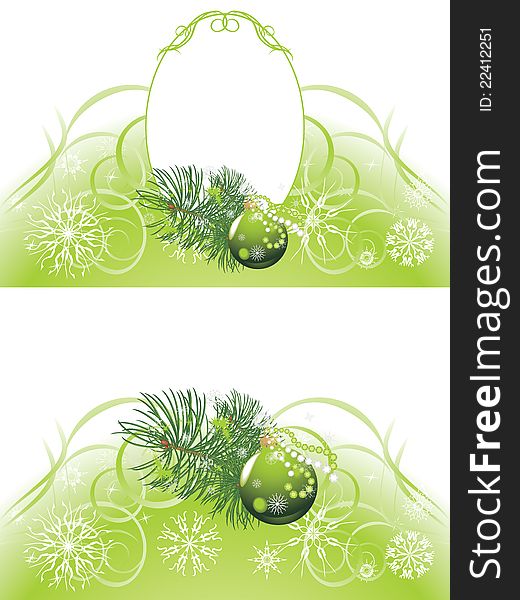 Christmas tree with green ball. Two backgrounds