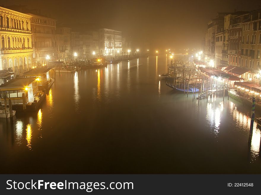 Venica Grand Canal on foggy night