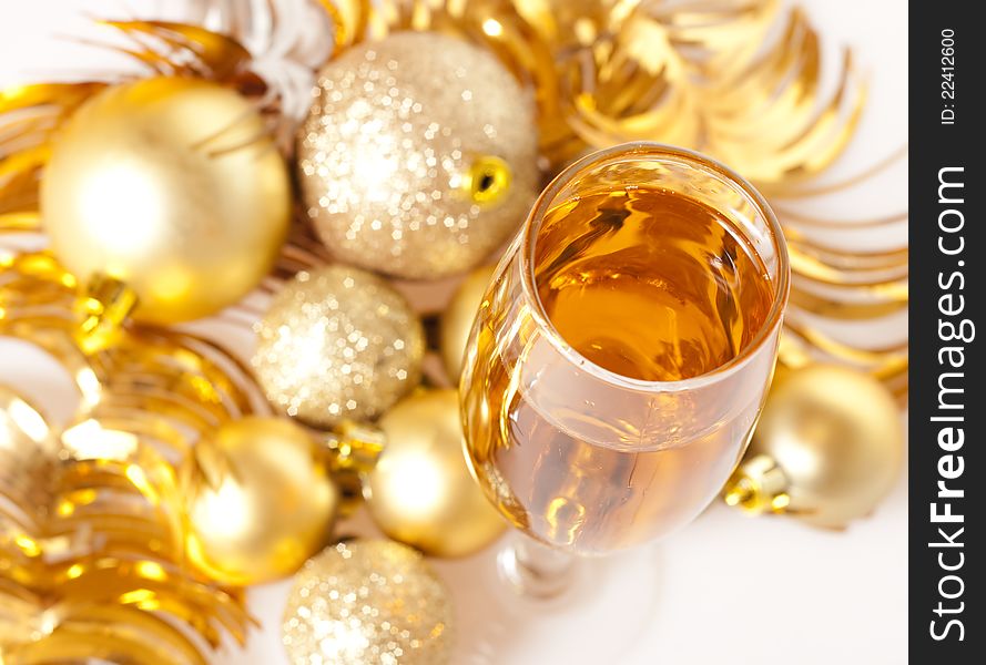 Christmas decoration and champagne - shallow depth of field
