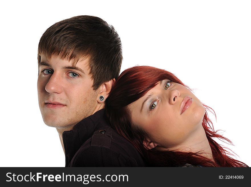 Young Couple portrait isolated on a white background