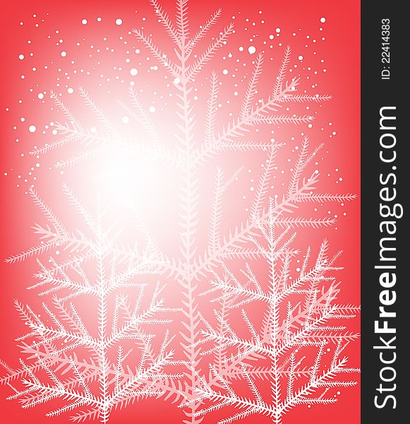 Vector illustration of beautiful christmas white trees on red snowy background. Vector illustration of beautiful christmas white trees on red snowy background