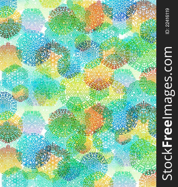 Multi-colored snowflakes, abstract background, vector illustration