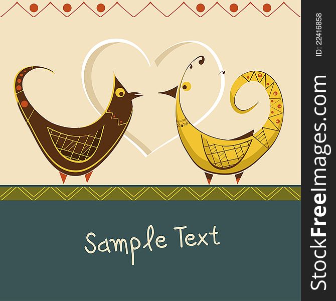 Greeting card with cute stylized birds. Greeting card with cute stylized birds