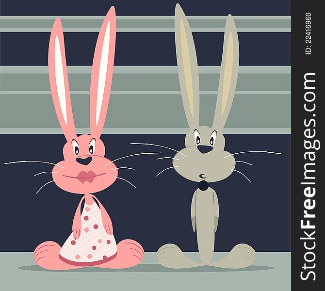 Greeting card with two cute rabbits. Greeting card with two cute rabbits