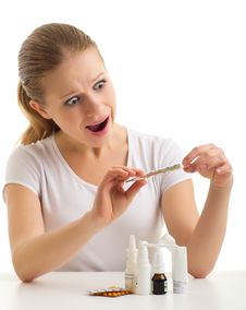Girl With Thermometer, High Temperature Stock Photos Girl With Thermometer, High Temperature Stock Photos