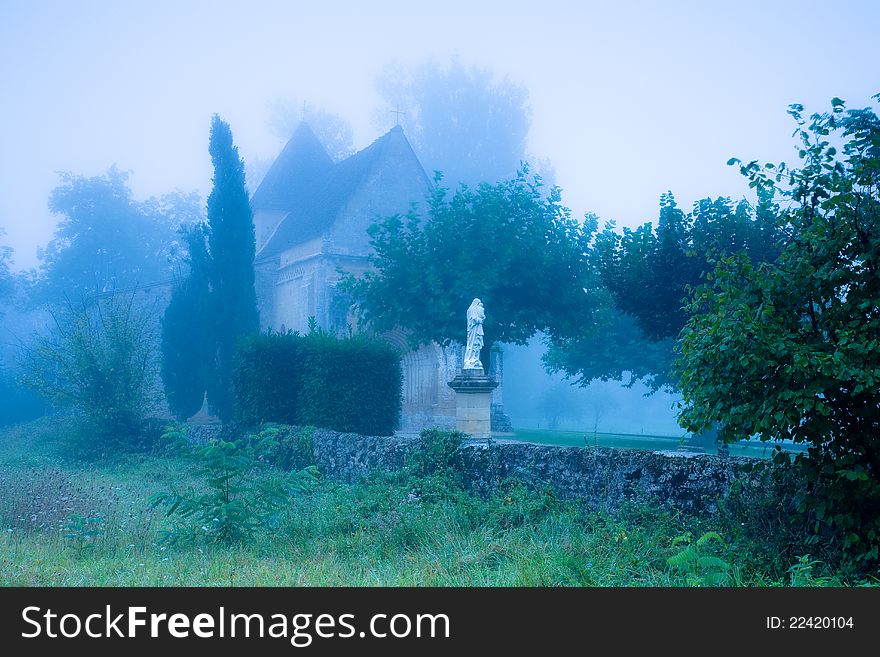 A misty sunrise at Carsac church, Carsac, Perigord Noir, Dordogne, France. A misty sunrise at Carsac church, Carsac, Perigord Noir, Dordogne, France.