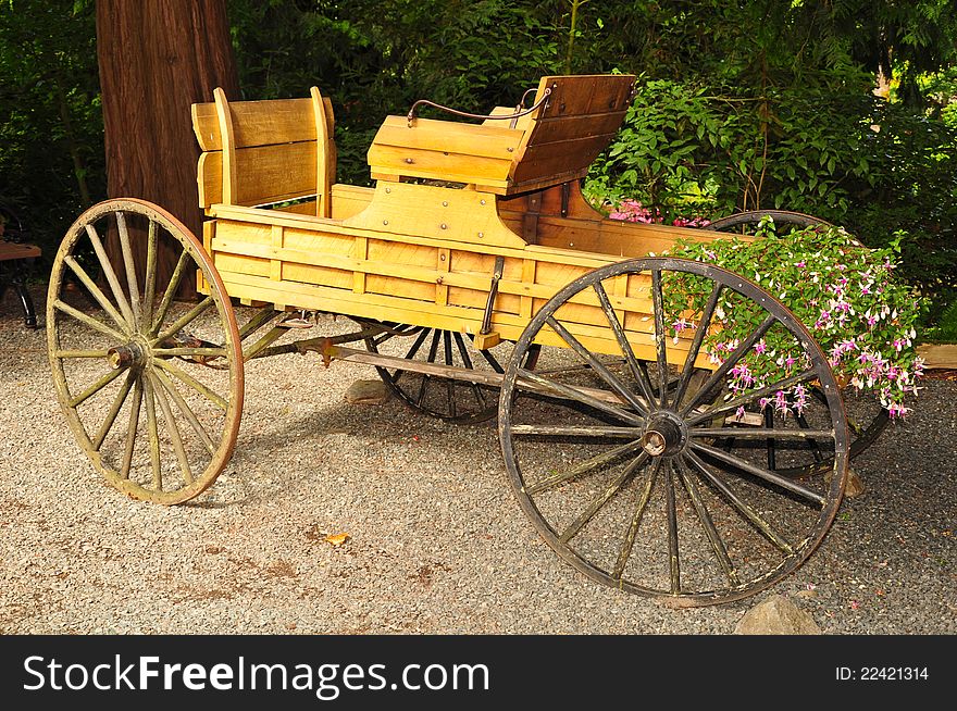 Old wooden carriage in the garden