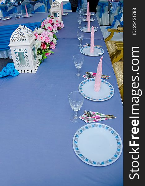 Dining table for wedding reception party. Dining table for wedding reception party