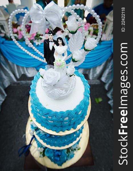 View of three layered wedding cake from top