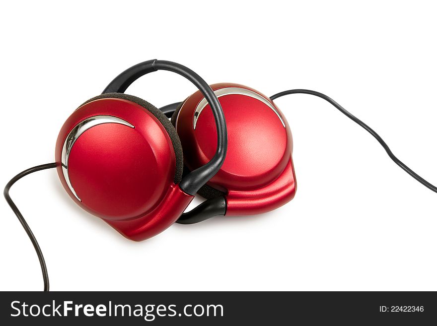Red stylish earphone isolated over white