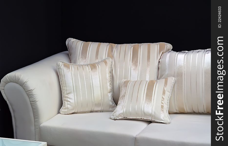 Pillows on the sofa. Living room furniture with pillows.