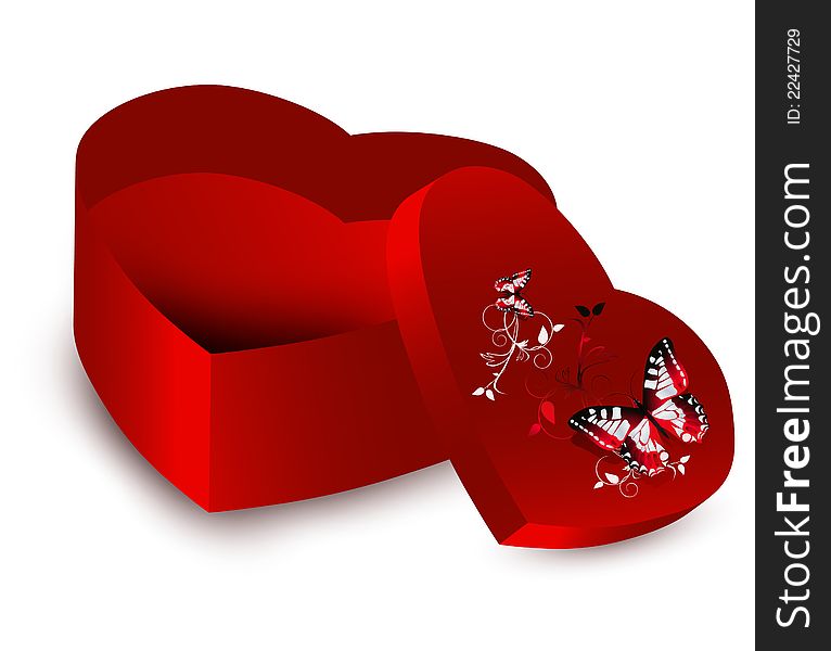 Heart shape present opened box over white background. Heart shape present opened box over white background