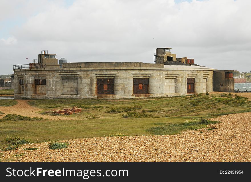 Hurst Castle on a winters day, Hampshire, England. A Victorian coastal artillery fortress on a shingle headland. Hurst Castle on a winters day, Hampshire, England. A Victorian coastal artillery fortress on a shingle headland.