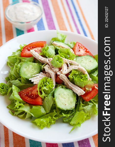 Fresh chicken and vegetables salad. Fresh chicken and vegetables salad