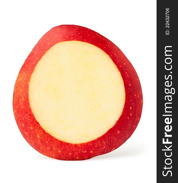 Red apple slice against white background