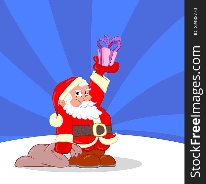 Cute Santa Claus with bag and present. Cute Santa Claus with bag and present