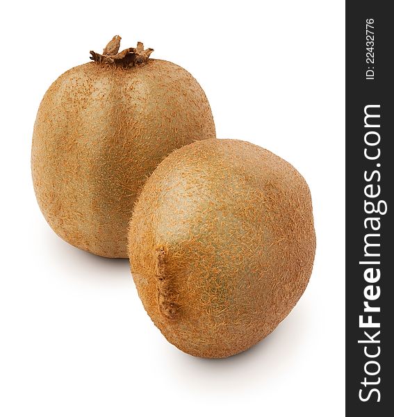 Two kiwis against white background