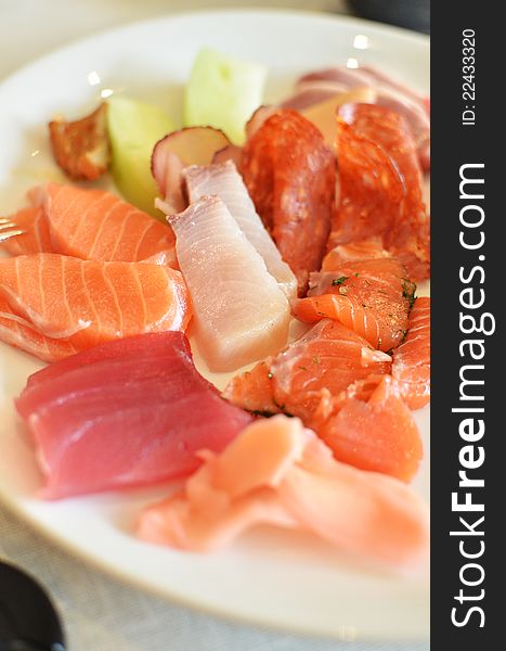 Seafood sashimi set in the lunch buffet restaurant