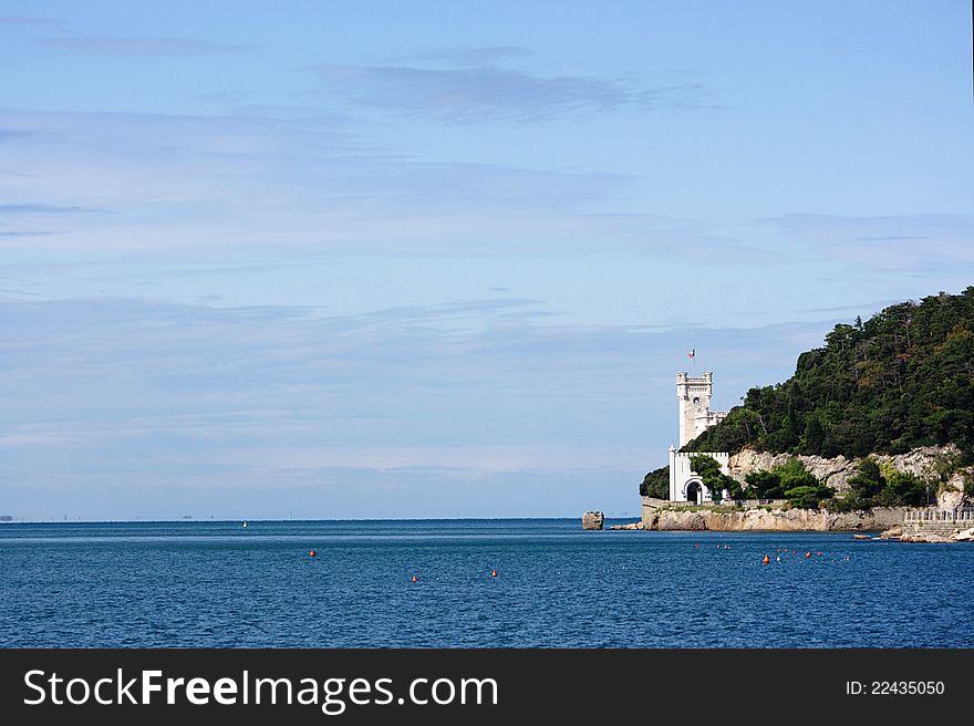 Miramare castle stands facing the shore of the gulf of Trieste in Adriatic sea. Miramare castle stands facing the shore of the gulf of Trieste in Adriatic sea.